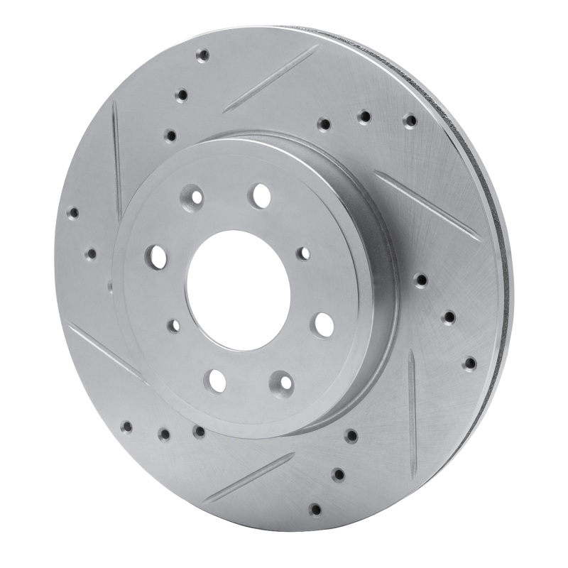 Honda Fit Brake Rotor (1) - Front Left - R1 Concepts - Drilled & Slotted - Silver - `15-`20